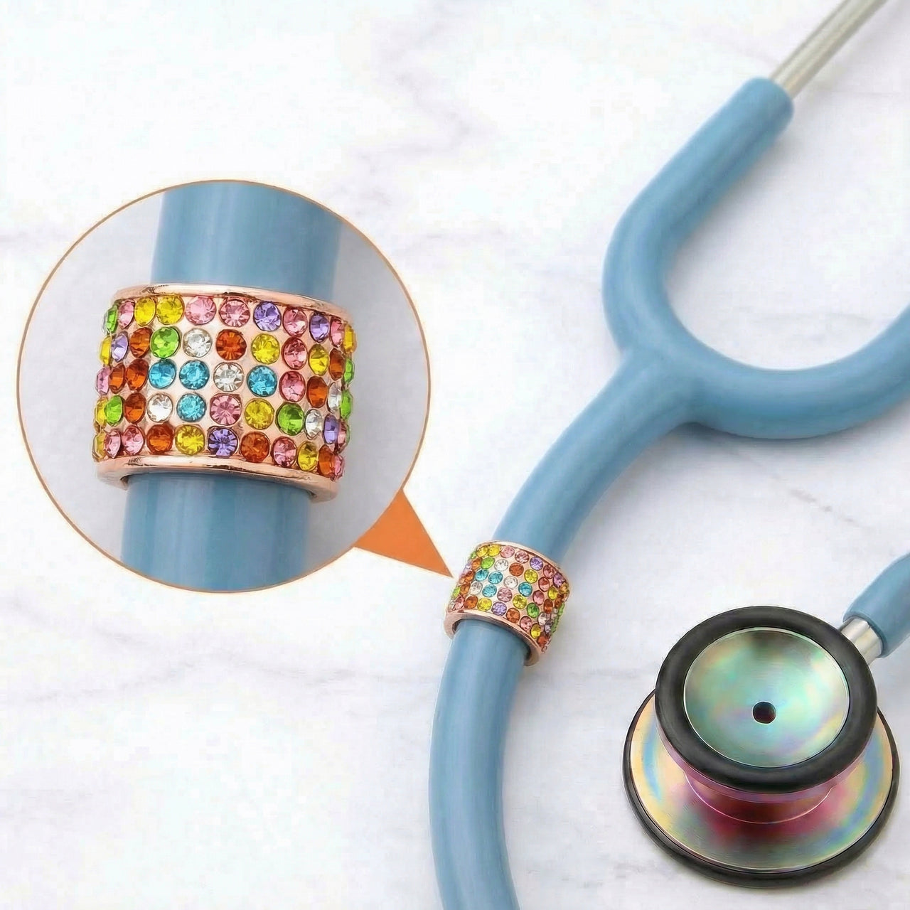 Rainbow Rose Gold Stethoscope Charm