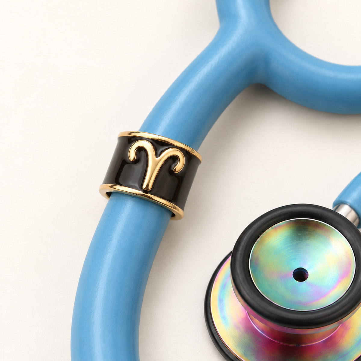 Aries Stethoscope Charm close-up on blue stethoscope