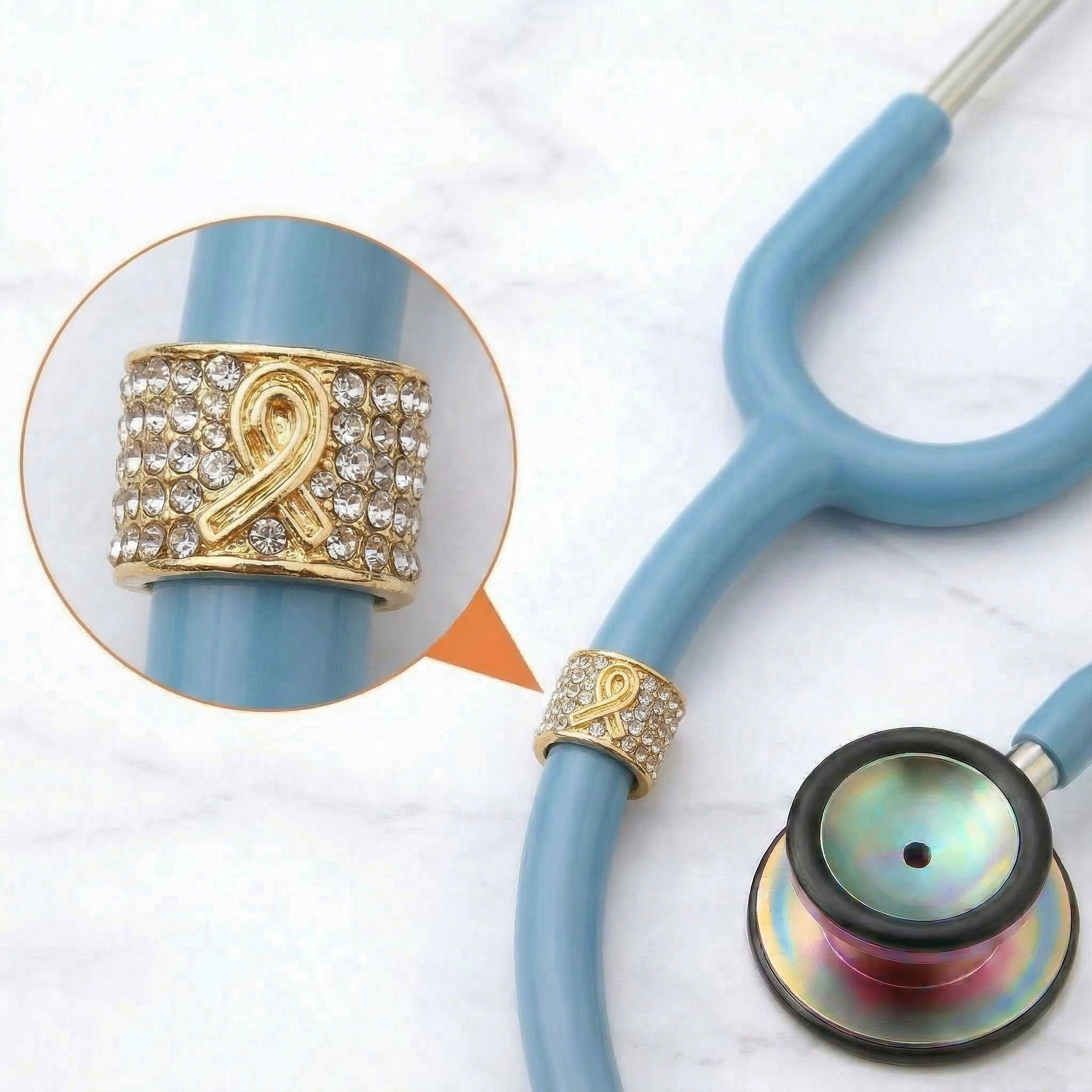 Gold Ribbon Stethoscope Charm